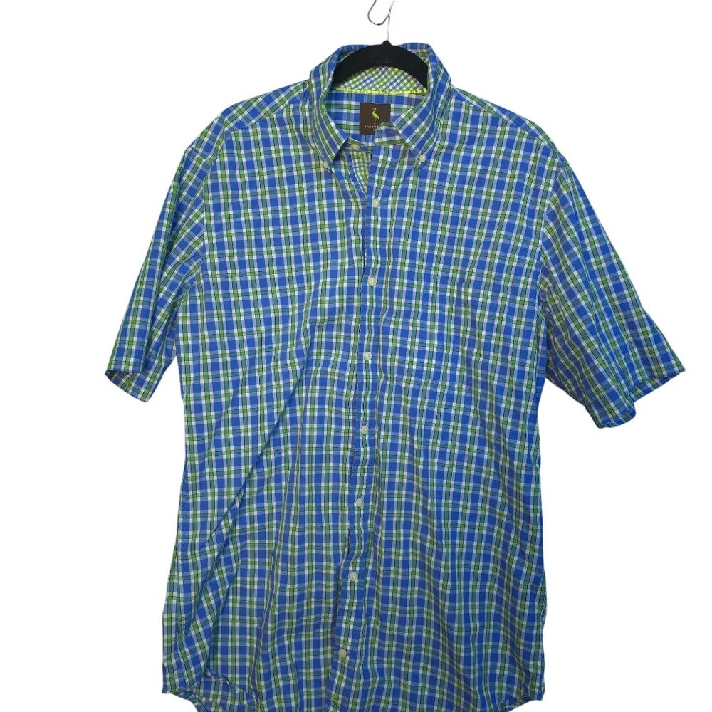 Tailorbyrd Large Tall Blue Green Plaid Short Sleeve Button Down Shirt  Mens